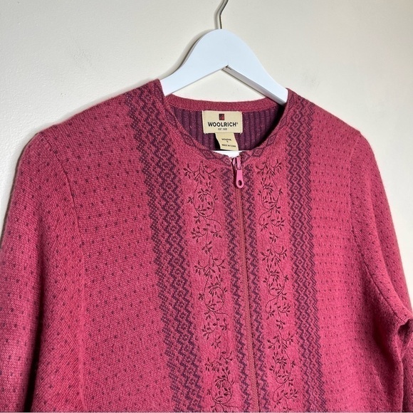 Woolrich‎ Women’s Full Zip Long Sleeve Dotted Pattern Sweater in Pink Size Small - Picture 3 of 10